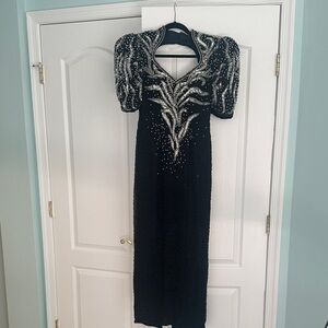 Vintage Alyce Designs Elegant Black and Silver Women's Gown (circa 1995)
